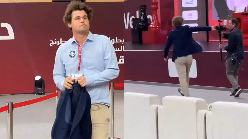 Magnus Carlsen loses cool after defeat to Artemiev, pushes cameraman - Watch