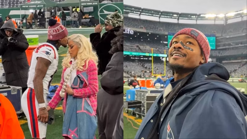Stefon Diggs looks for Cardi B after Patriots’ 42–10 win over Jets