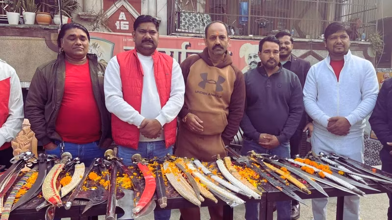 'What's happening in B'desh can happen in India too': Hindu Raksha Dal members hand out 250+ swords
