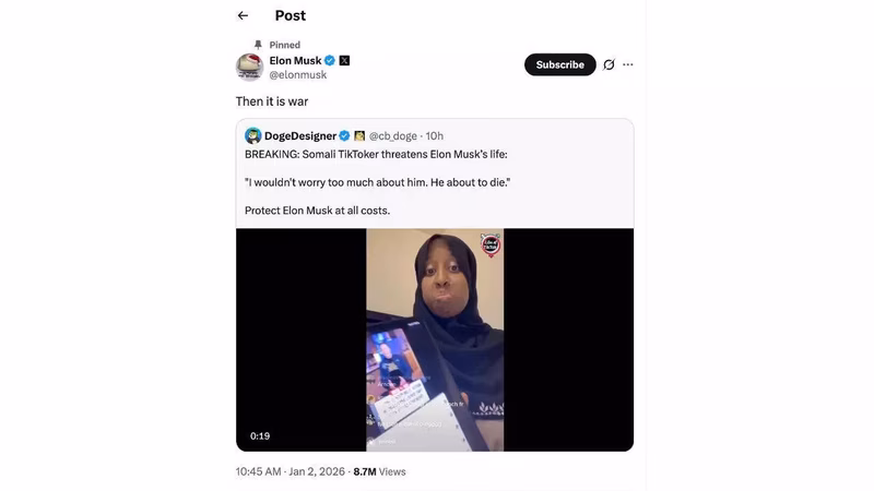 TikToker says Elon Musk is about to die, Tesla CEO responds: ‘Then it is war’